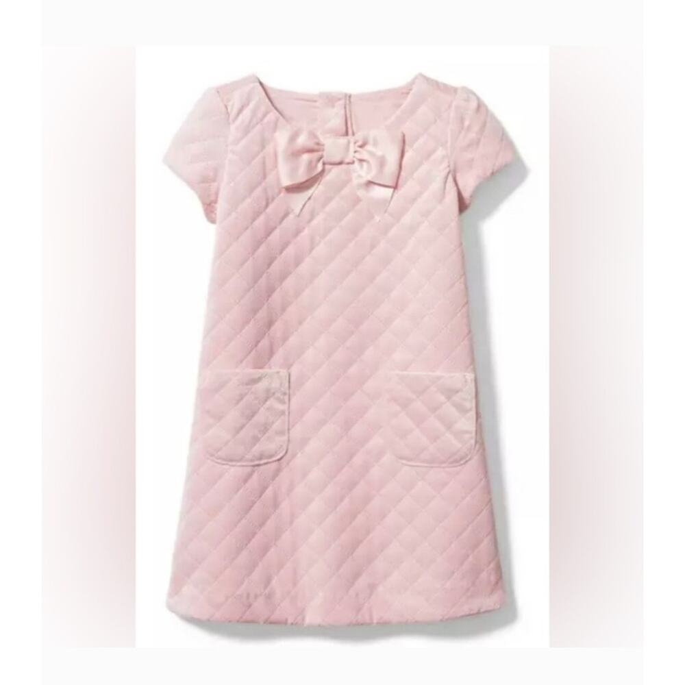 Janie and Jack Girls Light Tea Party Pink Velvet Quilted Bow Dress Size 3-6 M